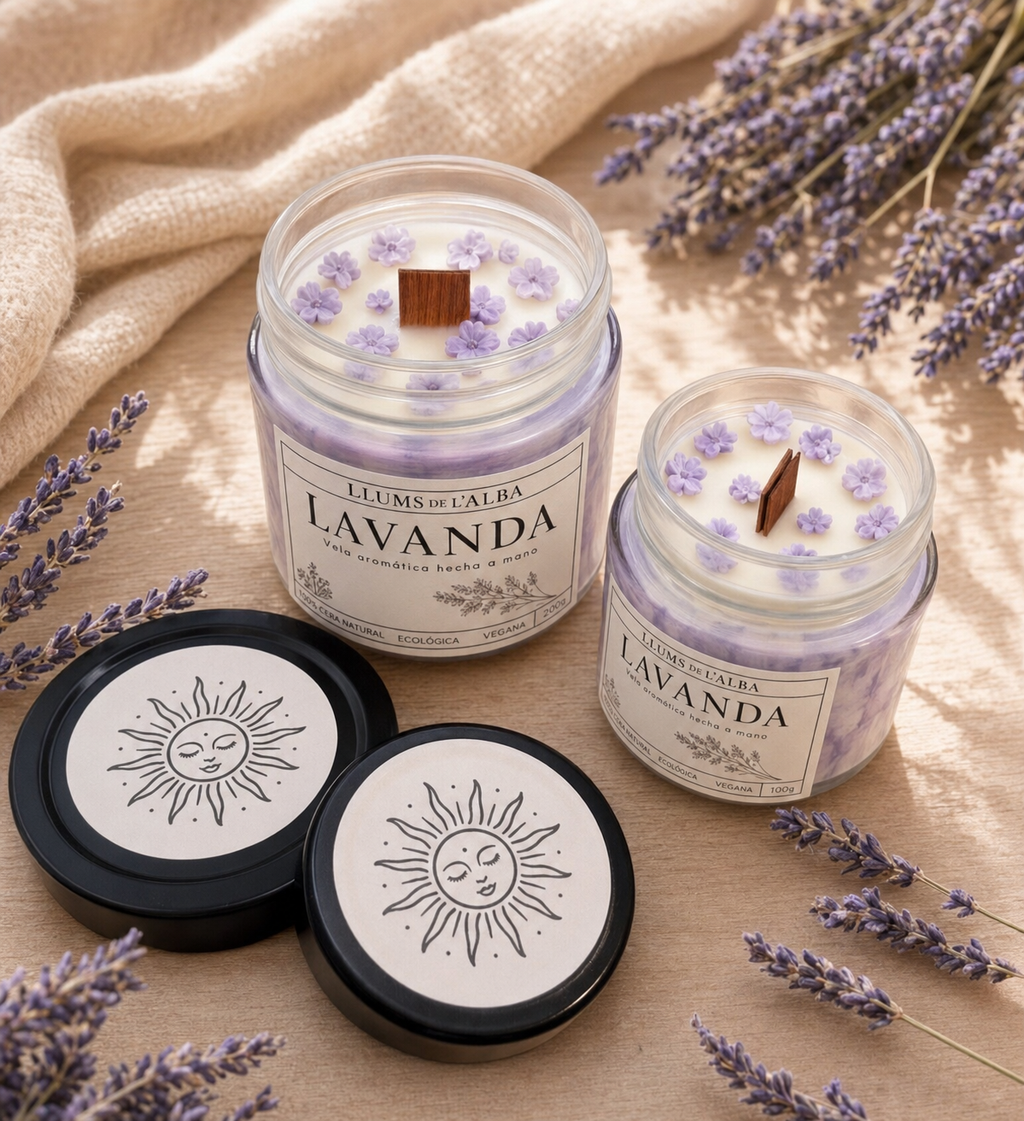 Velas artesanales Lavanda de Llums de l’Alba en tamaños 100 g y 200 g